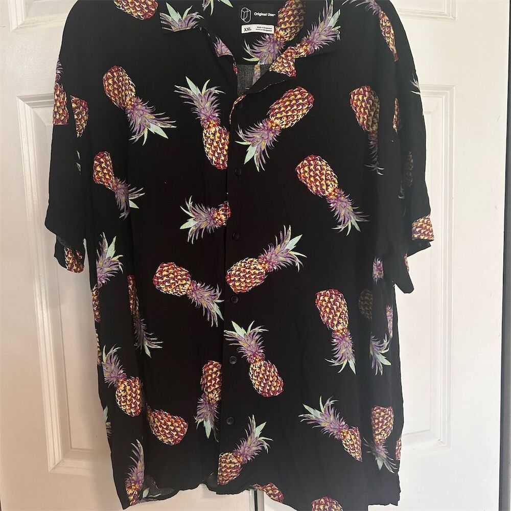 Original Use Men's 2XL Pineapple Print Short Sleeve Button-Down Shirt